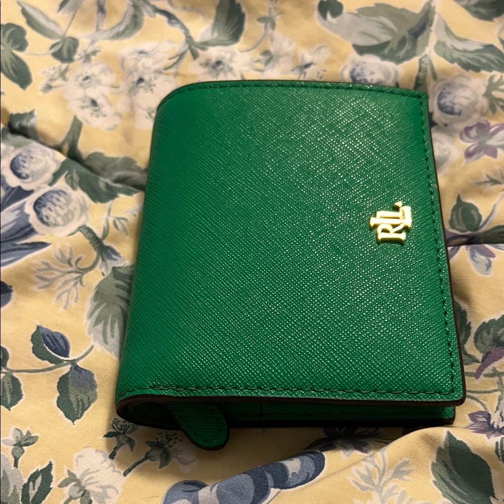 Ralph Lauren Emerald Green Saffiano Bi-Fold Wallet with RL Logo